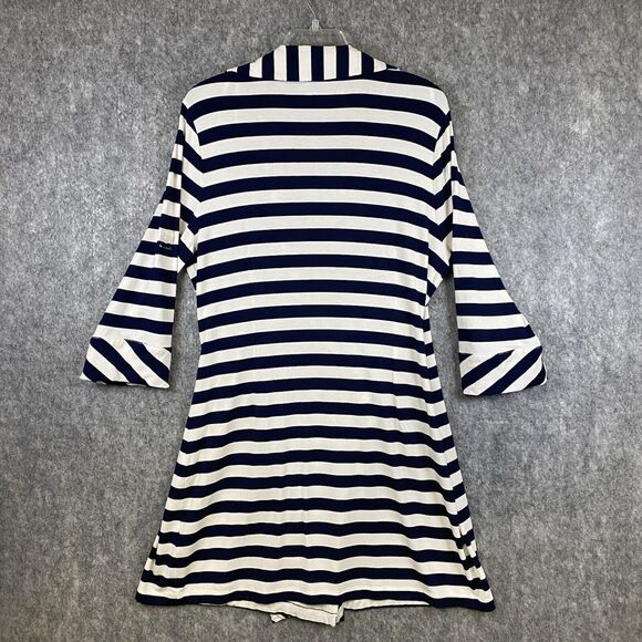 Soft Surroundings Women's Large Navy White Stripe V Neck Side Wrap Dress - Picture 3 of 14